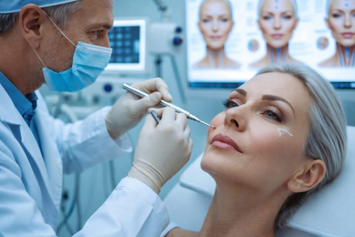 Médico realizando um Facelift